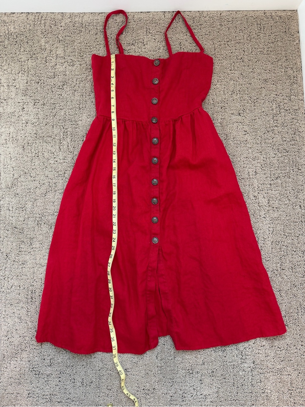 Reformation Linen Red Button-Front Midi Sundress with Spaghetti Straps Sz 8